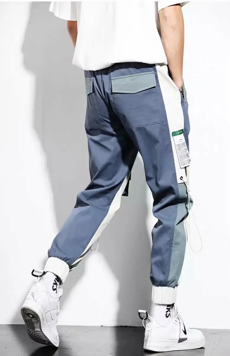 Men's 2020 Cyber Celebrity Tie Pants Grey Blue Hip Hop Casual - Image 6