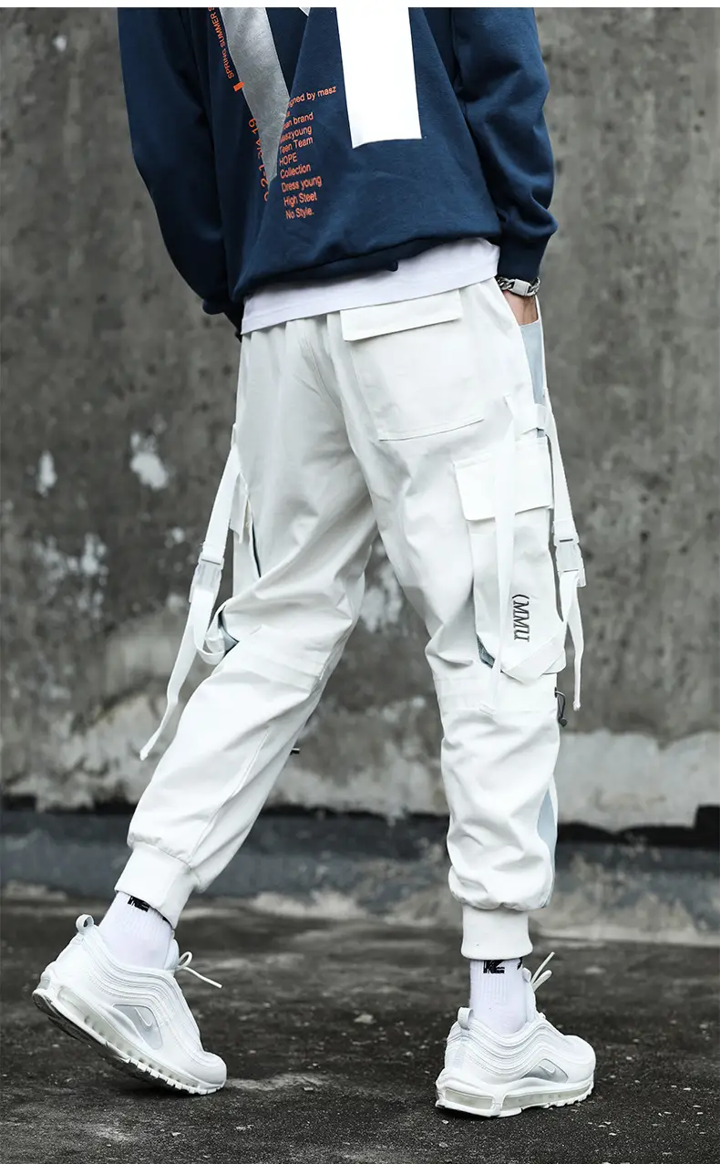 Men's 2020 Cyber Celebrity Tie Pants Grey Blue Hip Hop Casual — feature 23