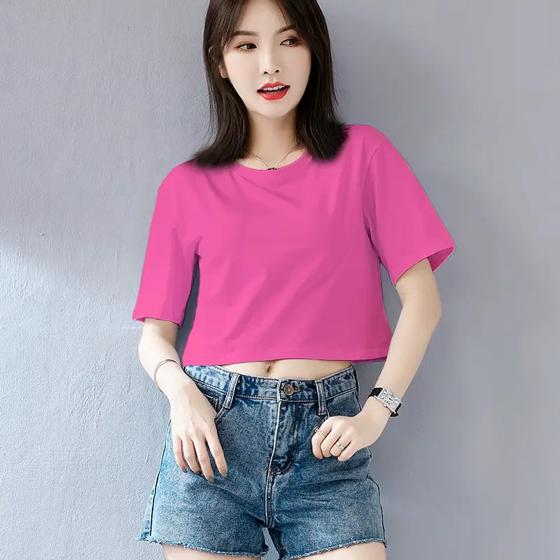 Pink Loose Neck T-Shirt for Women High Waist Shorts