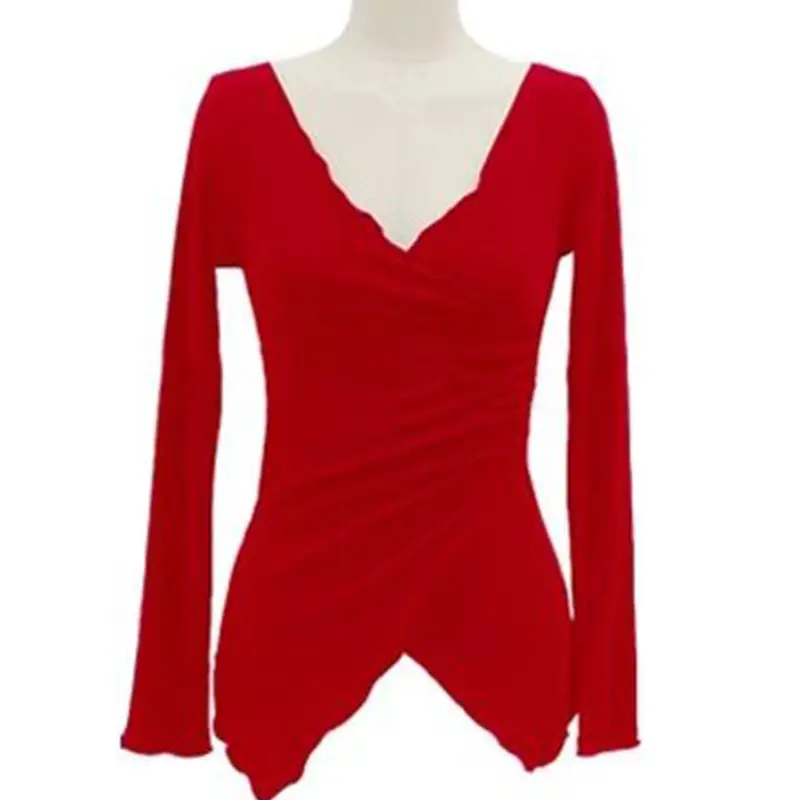 Women's White Cross Irregular Top with Long Sleeves - Image 6