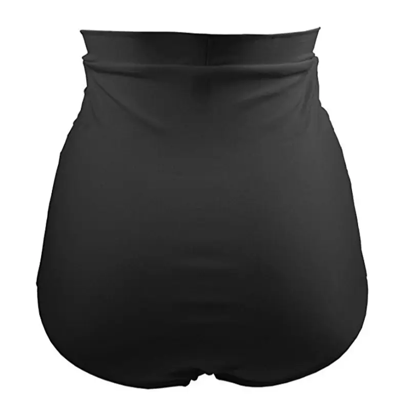 Red Slim Fit Pleated High Waist Swim Trunks for Women