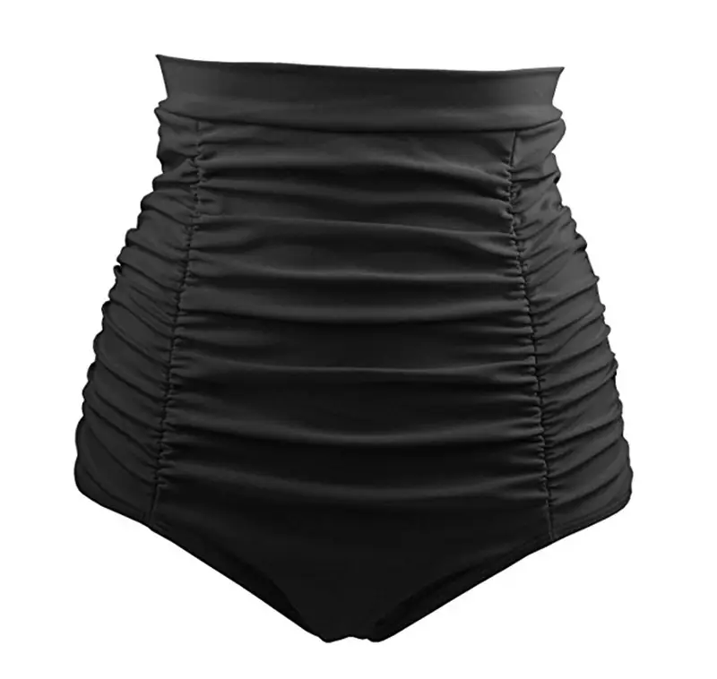 Red Slim Fit Pleated High Waist Swim Trunks for Women