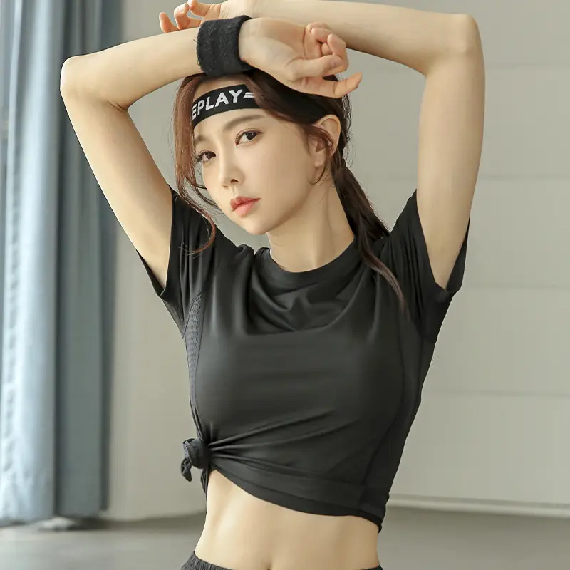 Women 2022 Grey Yoga Running T-Shirt Summer