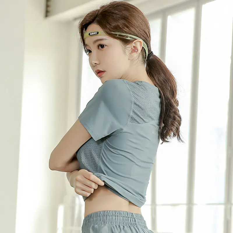 Women 2022 Grey Yoga Running T-Shirt Summer