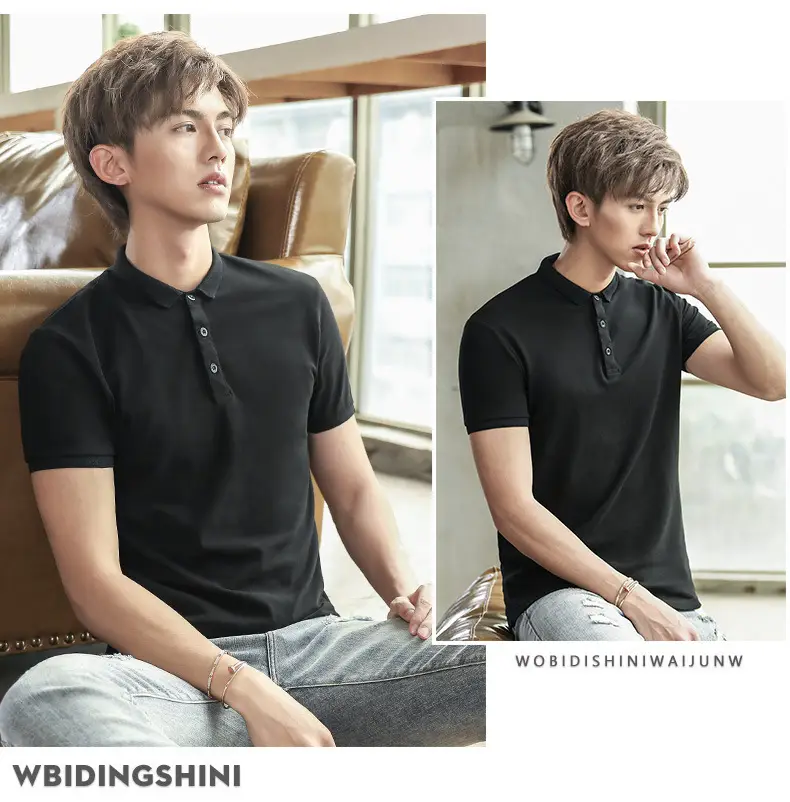 Men Navy Polo T-Shirt Short Sleeve Korean Style — feature 11