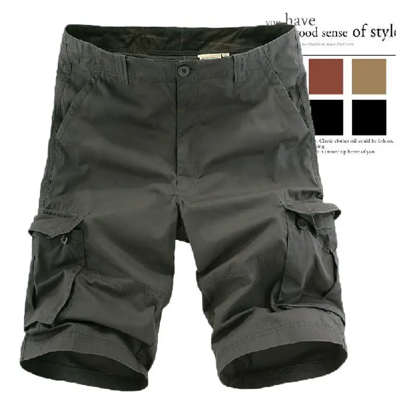 Men's Green Multi-Pocket Cargo Shorts Mid Length - Image 2