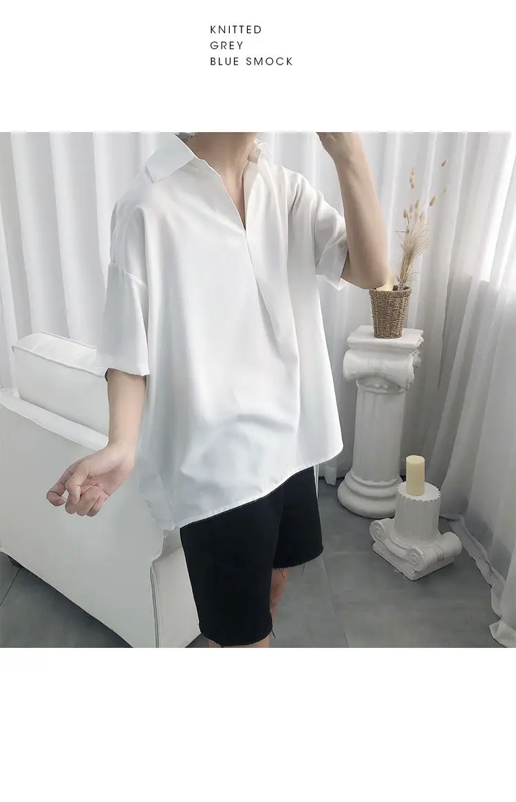 Men's Black Short Sleeve V-Neck Shirt with White Shorts — feature 11
