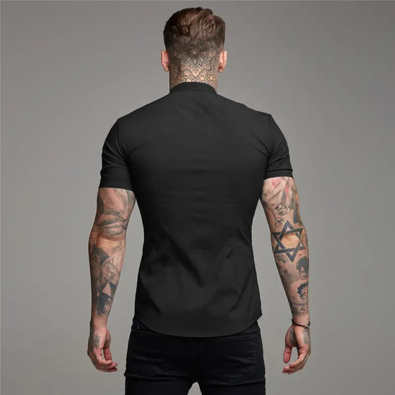 Men's Black Elastic Slim Fit Fitness T-Shirt
