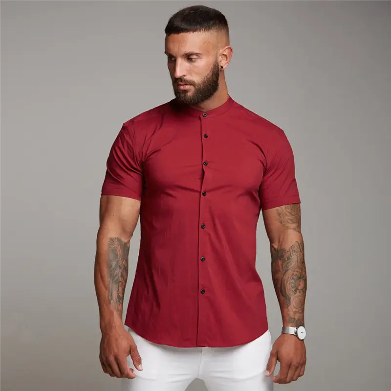 Men's Black Elastic Slim Fit Fitness T-Shirt