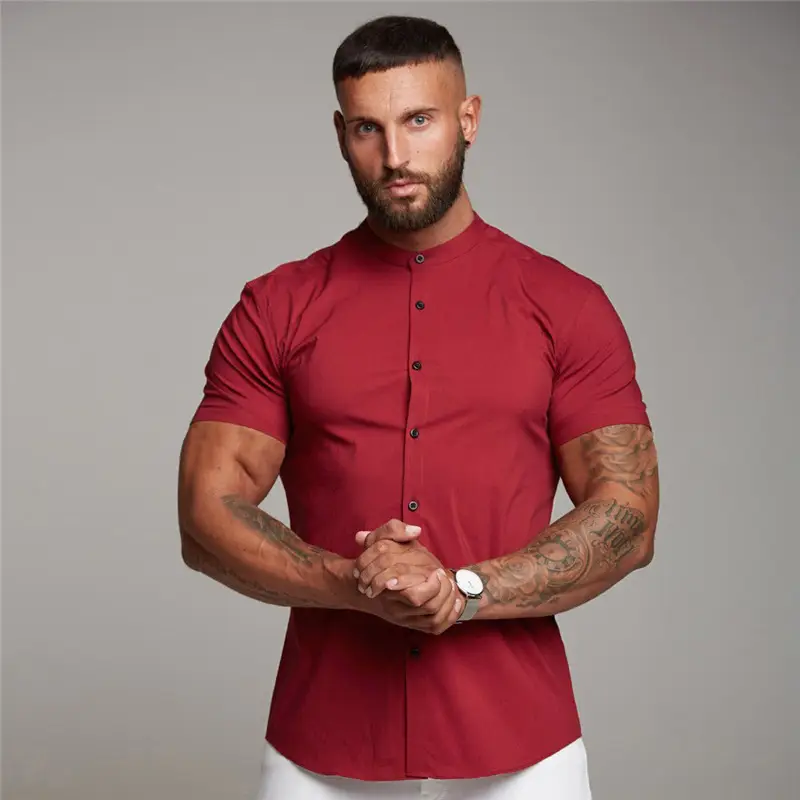 Men's Black Elastic Slim Fit Fitness T-Shirt