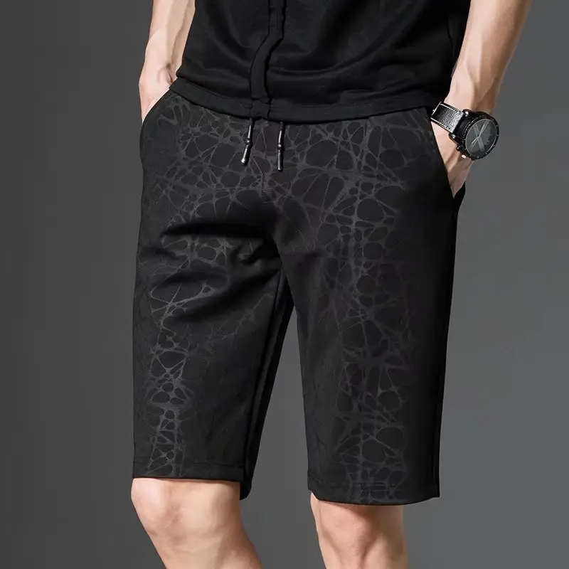 Men's Black Camo Drawstring Shorts Large Summer — feature 5