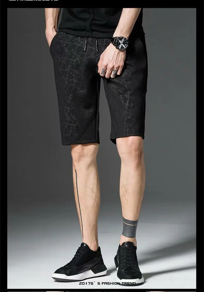 Men's Black Camo Drawstring Shorts Large Summer — feature 8