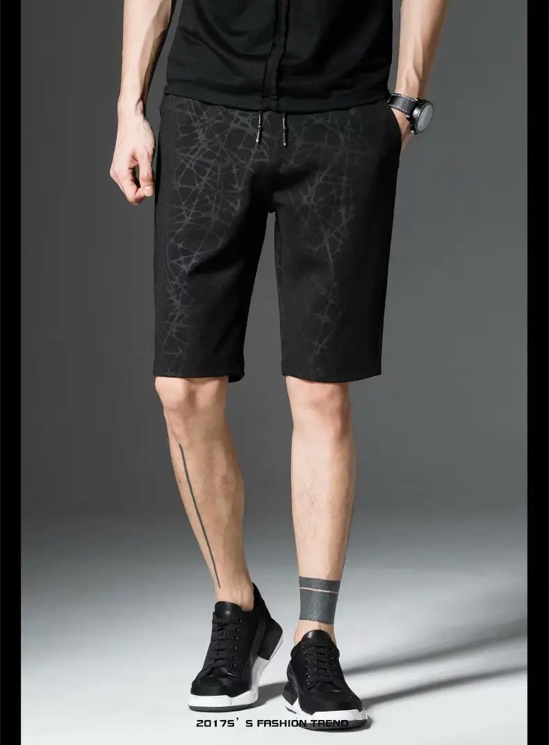 Men's Black Camo Drawstring Shorts Large Summer — feature 9