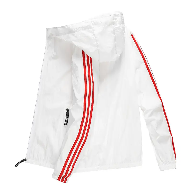 Men Ultra-Thin Sun Protection Clothing White Black Stripes
