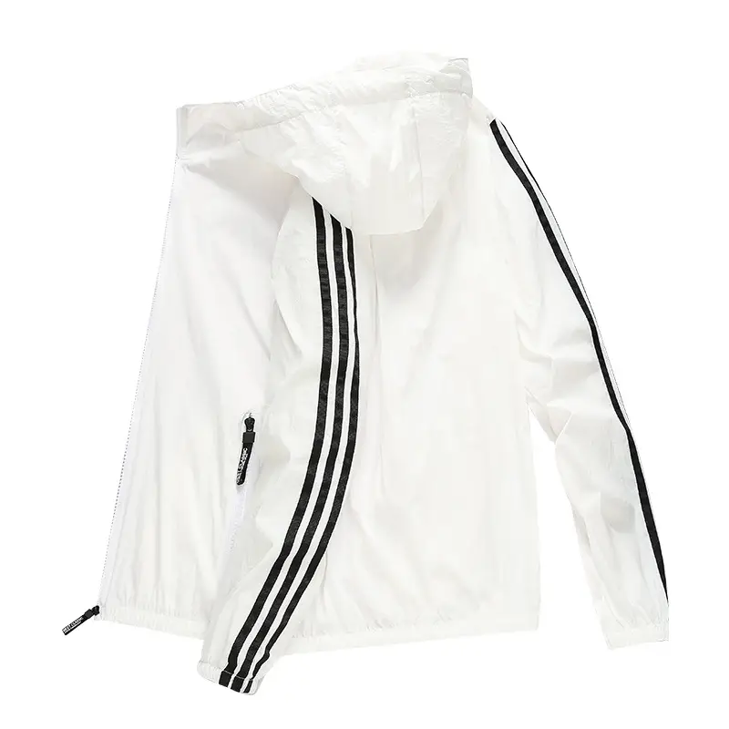 Men Ultra-Thin Sun Protection Clothing White Black Stripes