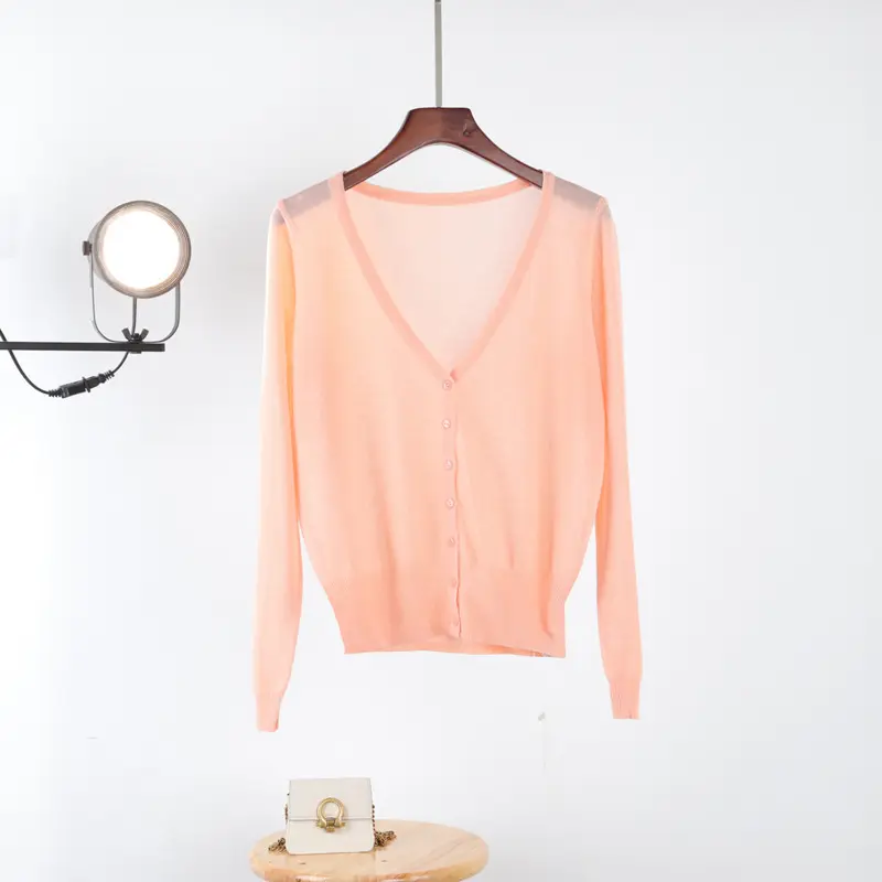 Women V Neck Light Purple Knitwear Cardigan - Image 12