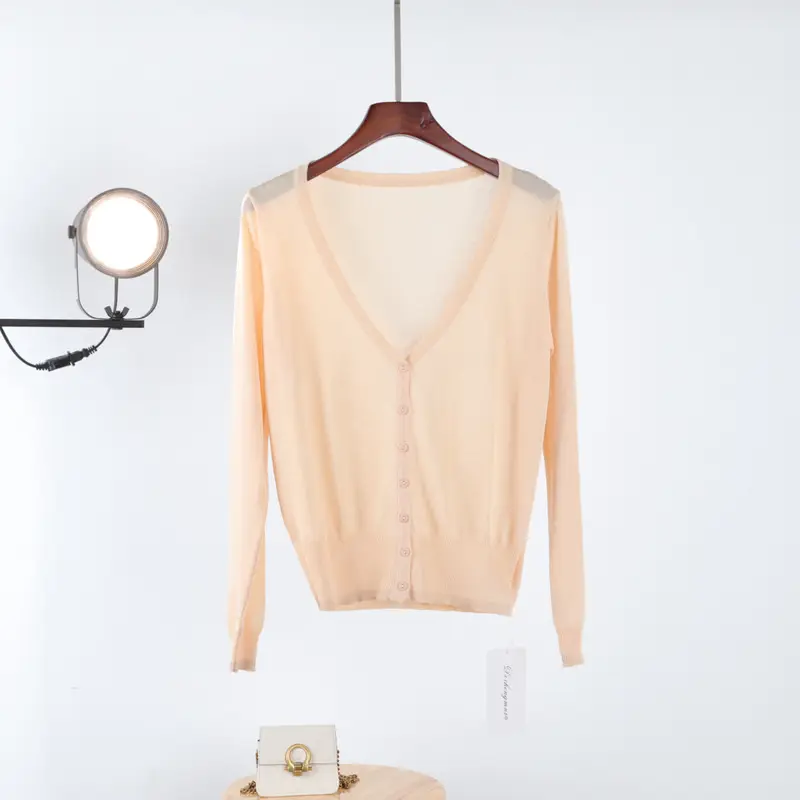 Women V Neck Light Purple Knitwear Cardigan - Image 14