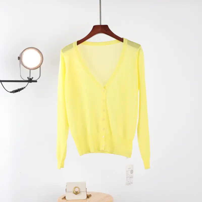 Women V Neck Light Purple Knitwear Cardigan - Image 2