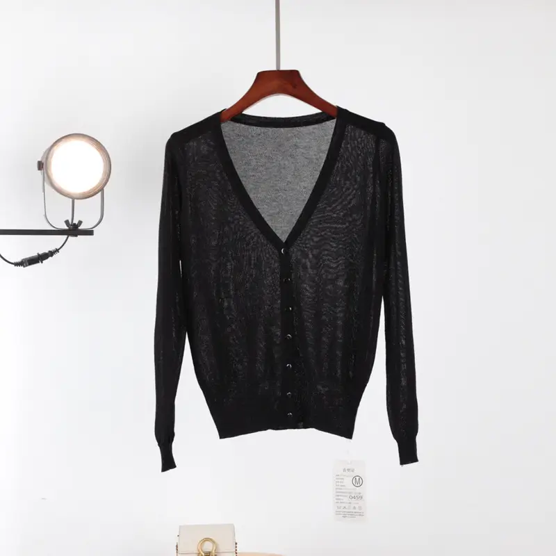Women V Neck Light Purple Knitwear Cardigan - Image 4