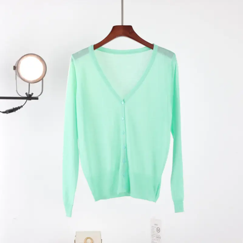 Women V Neck Light Purple Knitwear Cardigan - Image 8