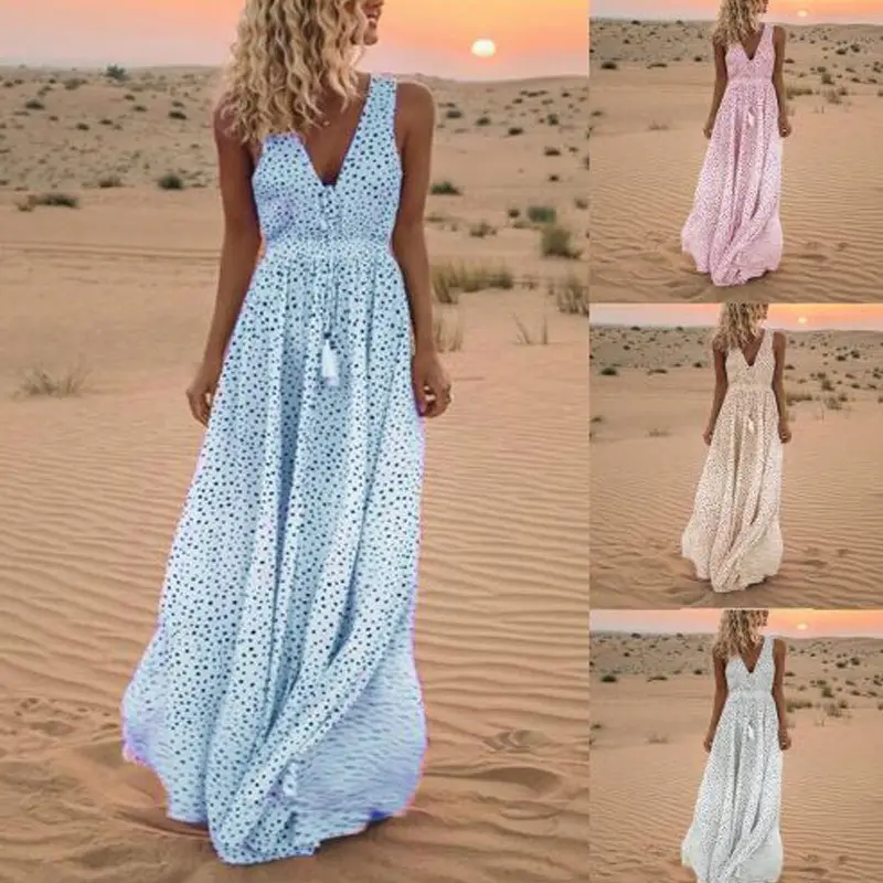 Polo Dot V-Neck Dress for Women Pink Desert Wear - Image 5