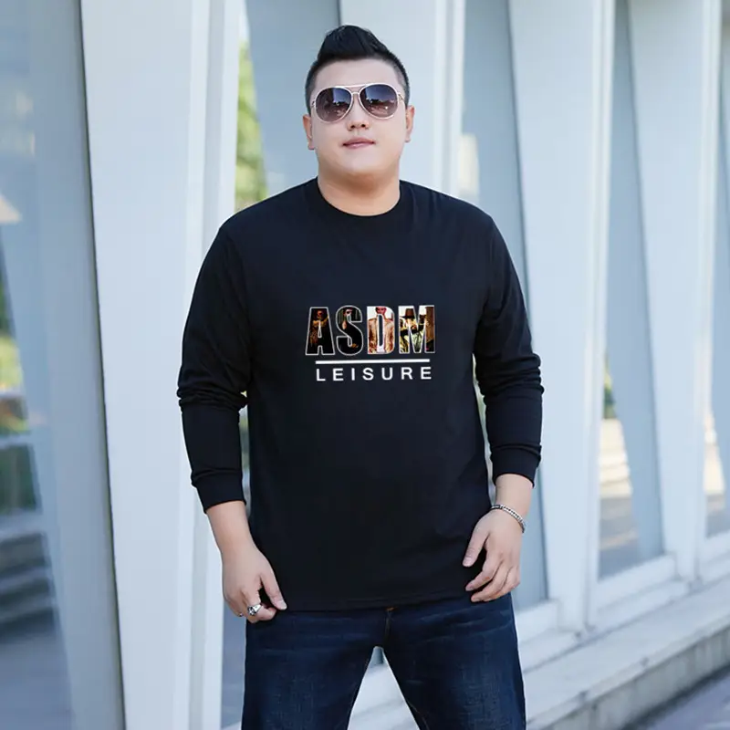 Men Cotton Long Sleeve T-Shirt Black ASHER Leisure Print