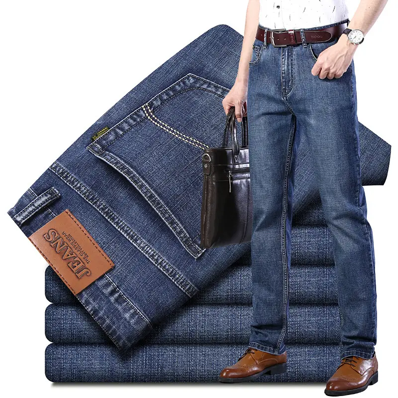 Men Slim Fit Wash Denim Trousers Winter Stretch - Image 4