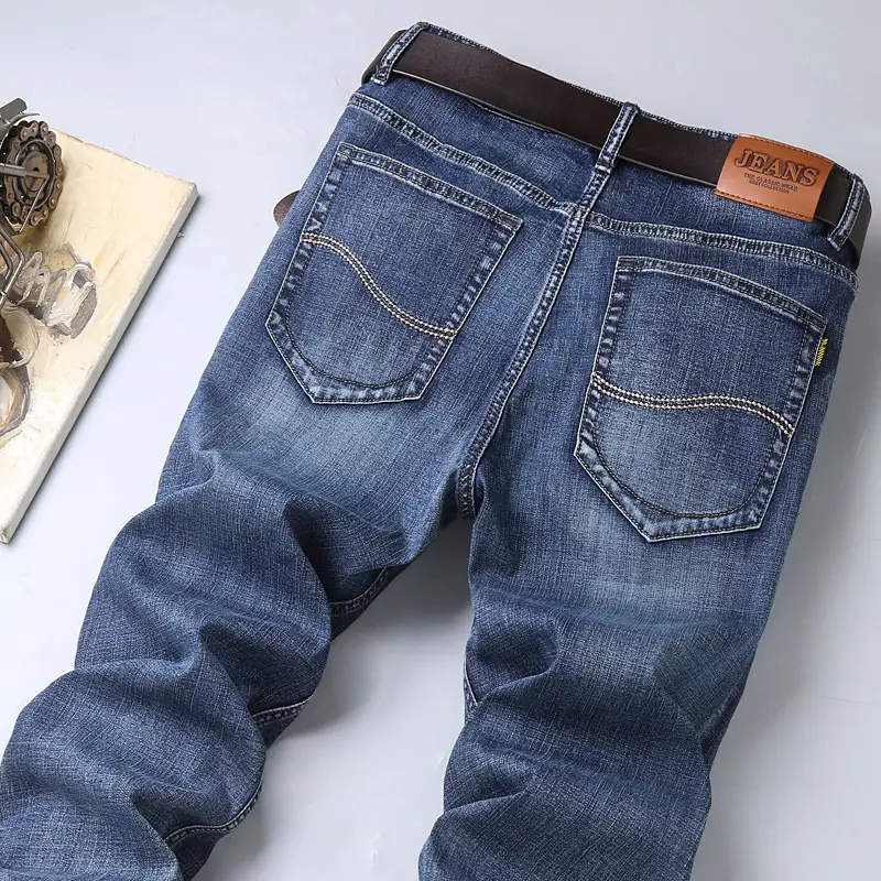 Men Slim Fit Wash Denim Trousers Winter Stretch - Image 5
