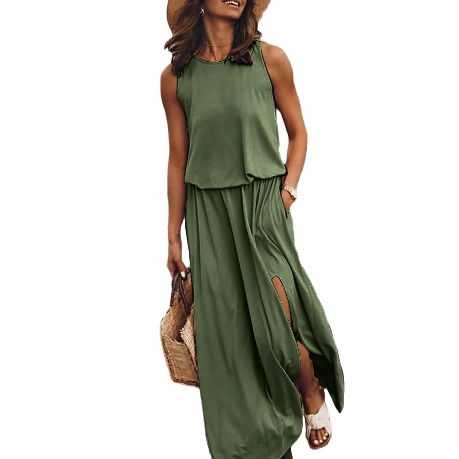 2025 Summer Women's 8-Color Sleeveless Slit Dress — feature 16