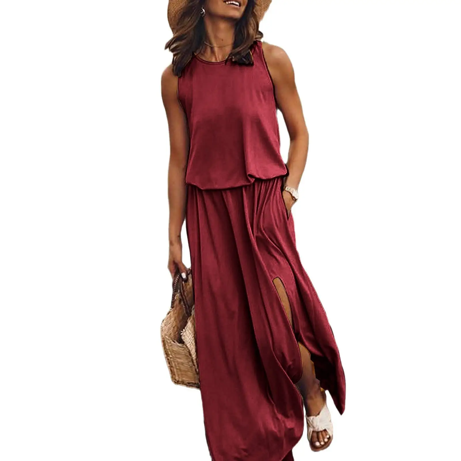 2025 Summer Women's 8-Color Sleeveless Slit Dress — feature 17