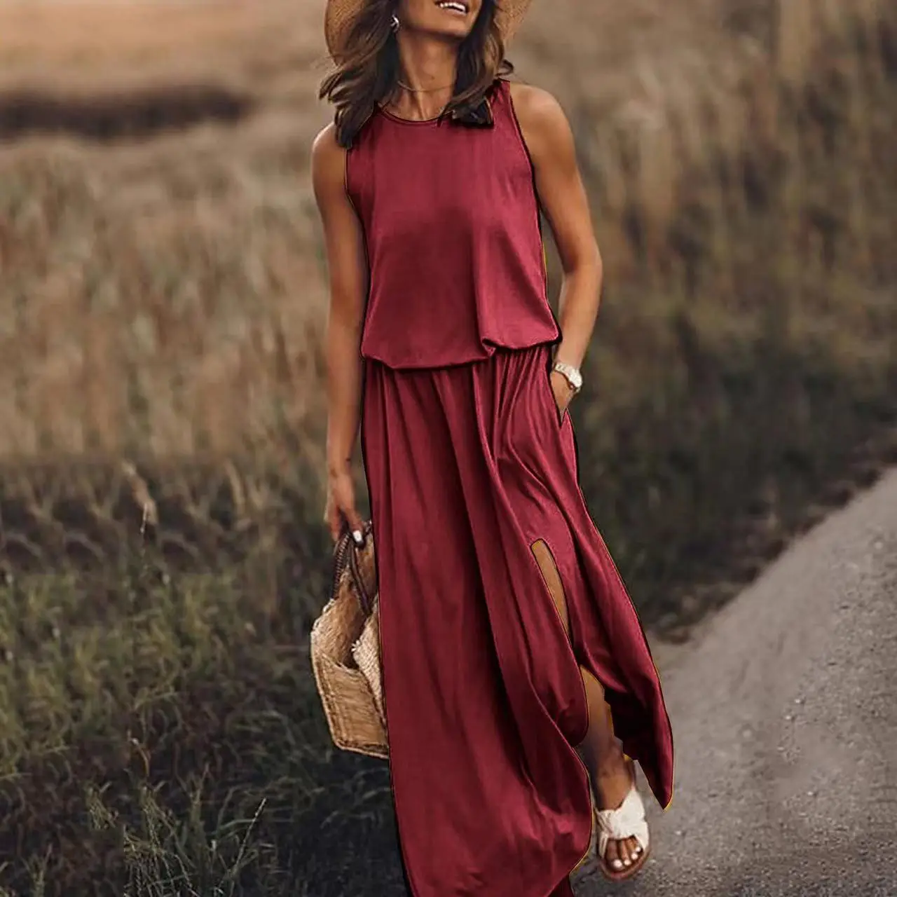 2025 Summer Women's 8-Color Sleeveless Slit Dress - Image 8