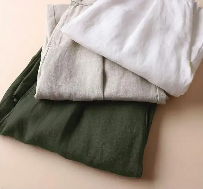 Women Wide Leg Linen Pants Summer White M-3 - Image 13