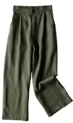 Women Wide Leg Linen Pants Summer White M-3 - Image 5
