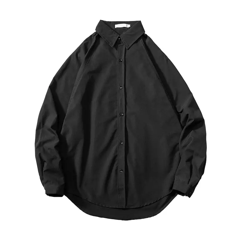Men's Black Lapel Shirt Loose Fit Long Sleeve
