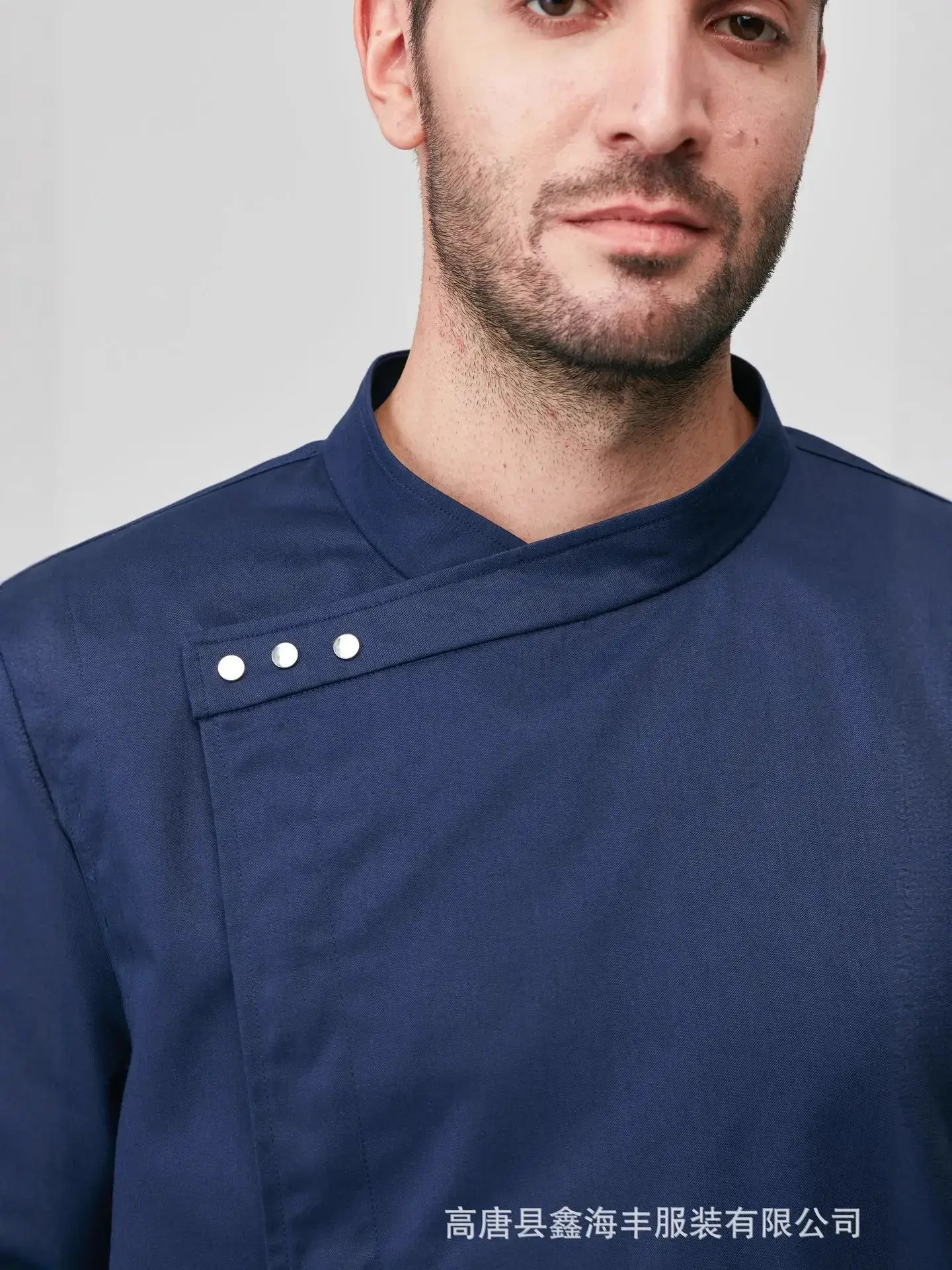 Men Short Sleeve Oil Resistant Chef Uniform Navy Blue - Image 3