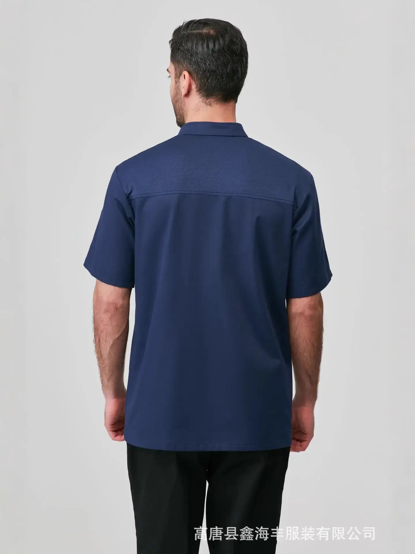 Men Short Sleeve Oil Resistant Chef Uniform Navy Blue - Image 4