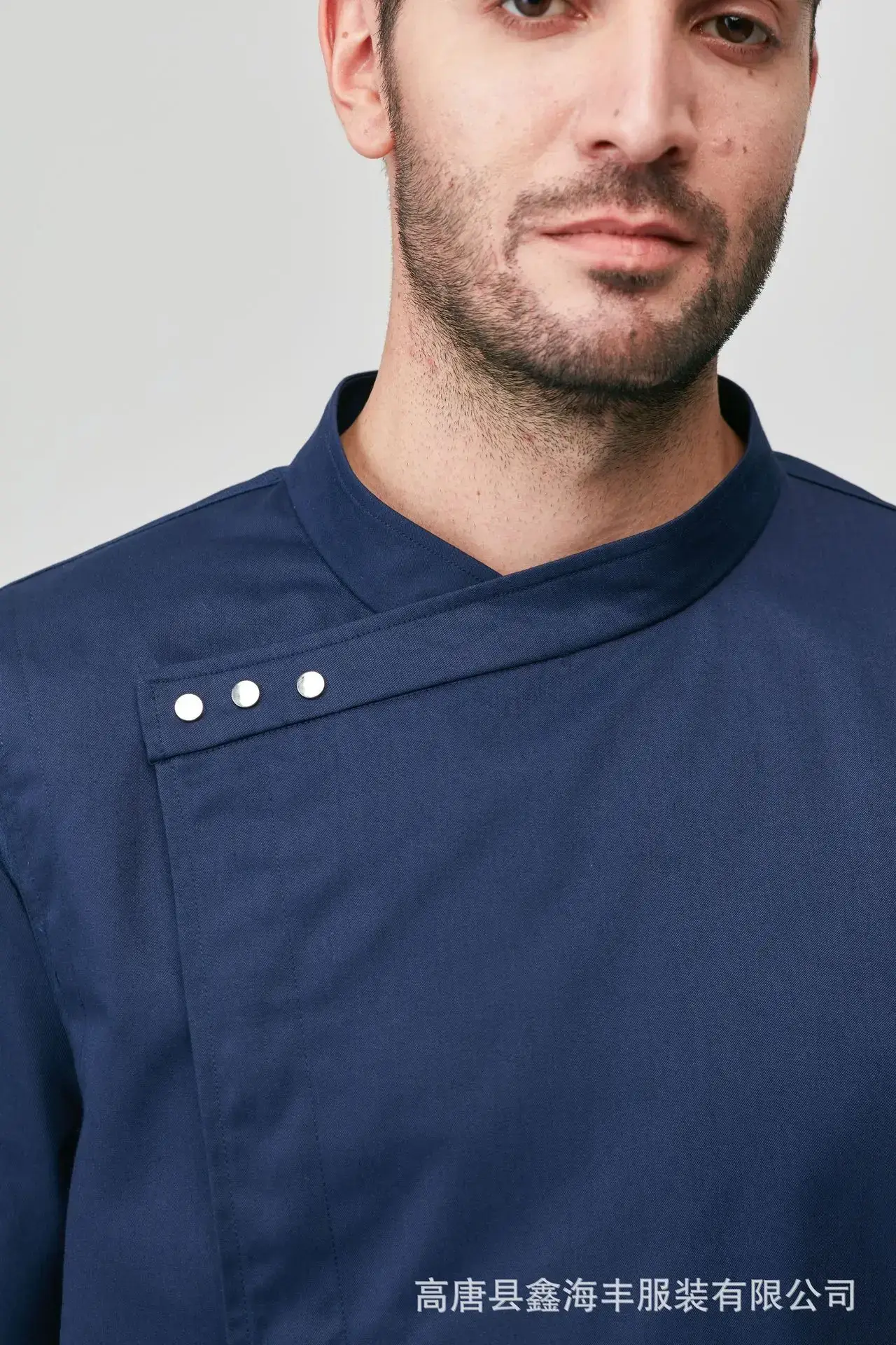 Men Short Sleeve Oil Resistant Chef Uniform Navy Blue — feature 14