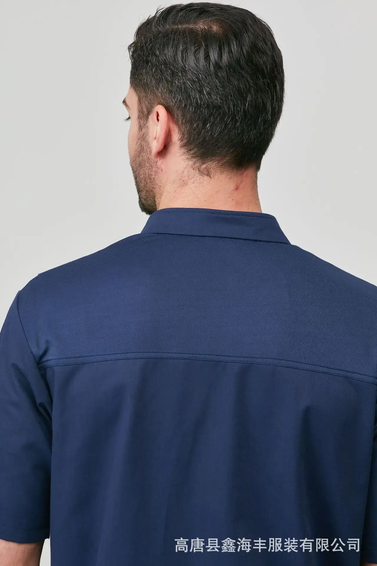 Men Short Sleeve Oil Resistant Chef Uniform Navy Blue — feature 15