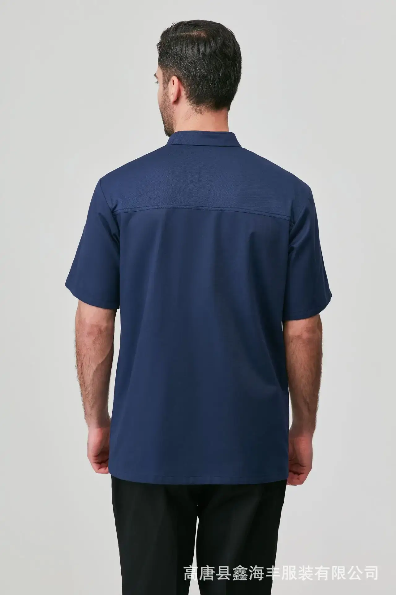 Men Short Sleeve Oil Resistant Chef Uniform Navy Blue — feature 16