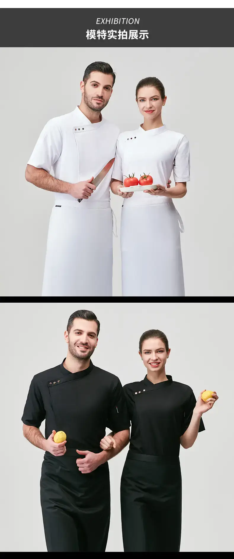 Men Short Sleeve Oil Resistant Chef Uniform Navy Blue — feature 9