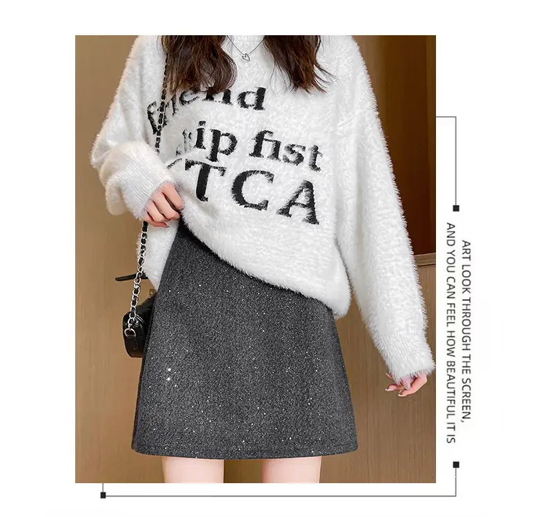 Women Woolen Sequin Half Skirt High Waist Slimming — feature 20