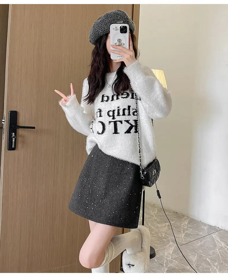 Women Woolen Sequin Half Skirt High Waist Slimming — feature 29