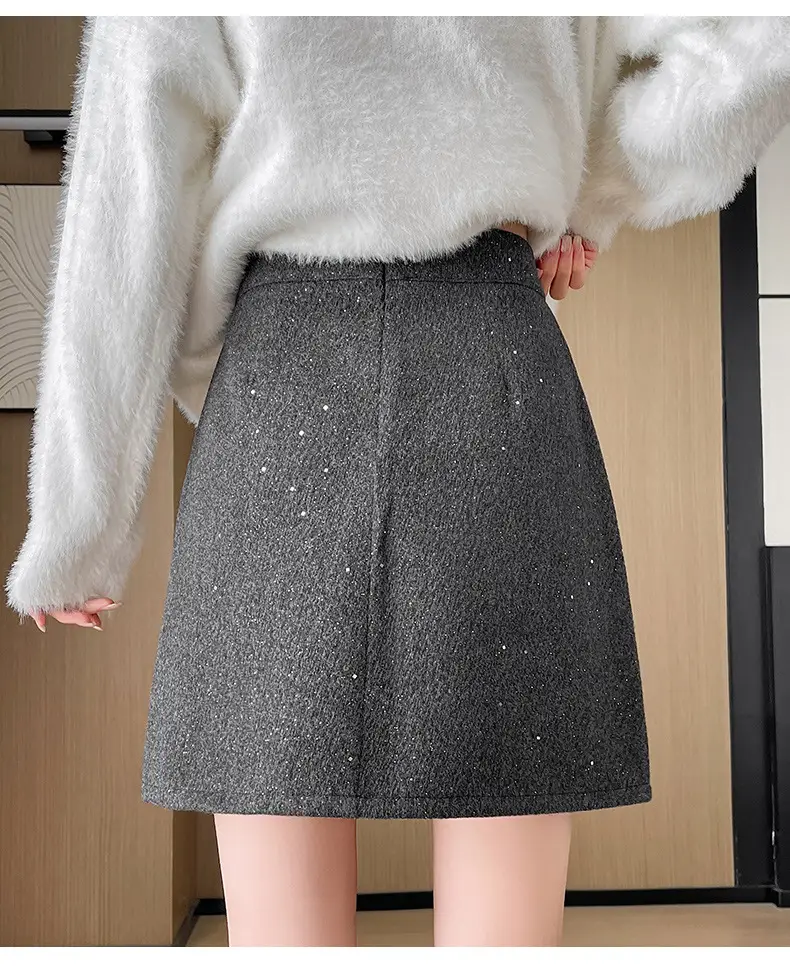 Women Woolen Sequin Half Skirt High Waist Slimming — feature 31