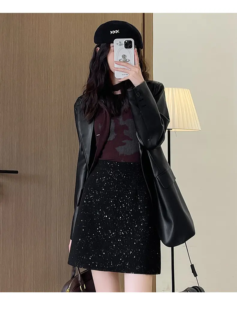 Women Woolen Sequin Half Skirt High Waist Slimming — feature 35