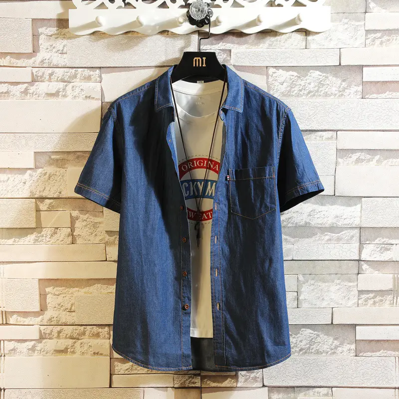 Men's Light Blue Pure Cotton Short Sleeve Shirt