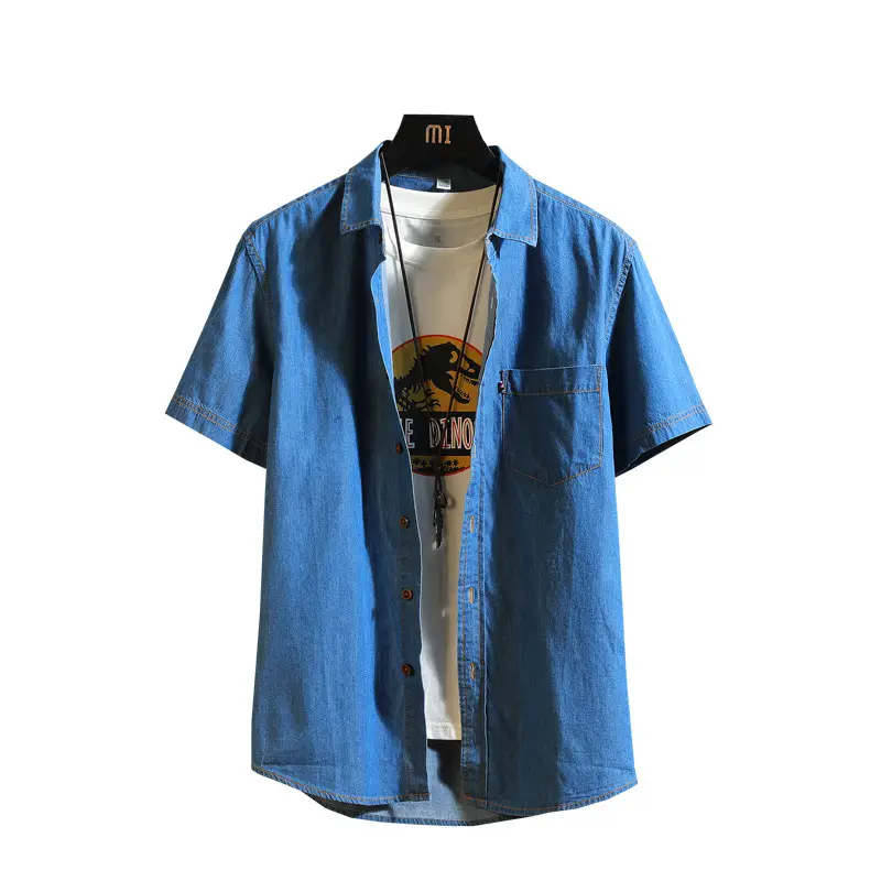 Men's Light Blue Pure Cotton Short Sleeve Shirt