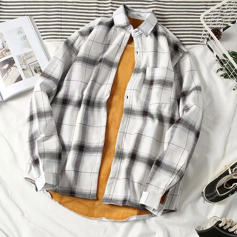 Men's Plaid Fleece Lined Long Sleeve Shirt Jacket - Image 4