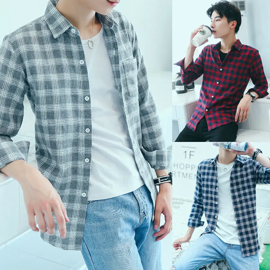 Men Plaid Long Sleeve Shirt Slim Fit All Season - Image 4