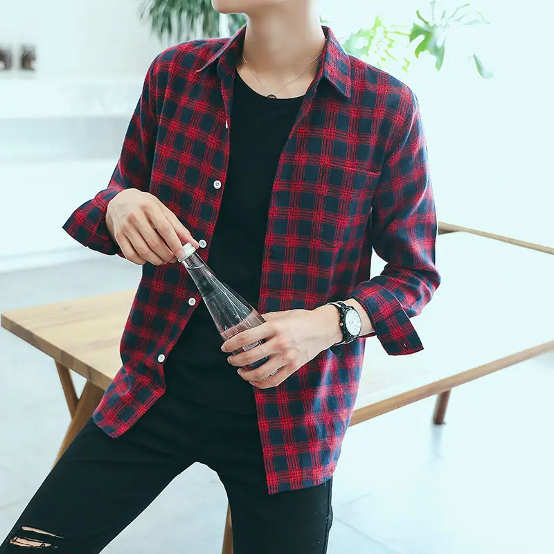 Men Plaid Long Sleeve Shirt Slim Fit All Season - Image 5