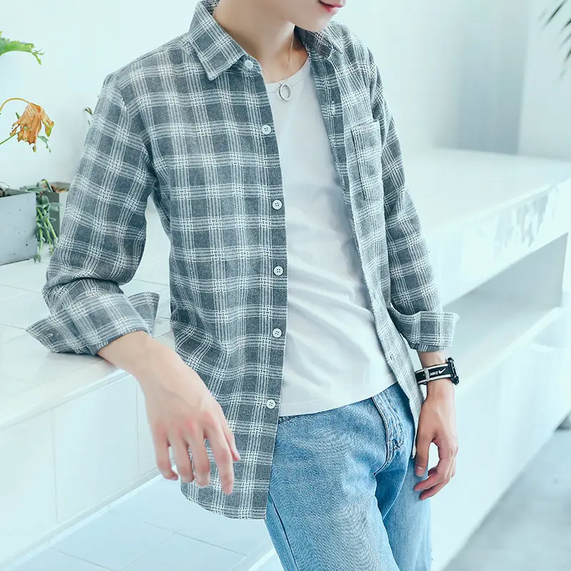 Men Plaid Long Sleeve Shirt Slim Fit All Season - Image 6